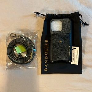 Bandolier - iPhone 13 Pro - Hailey Sideslot Black/Gold Bandolier with Strap